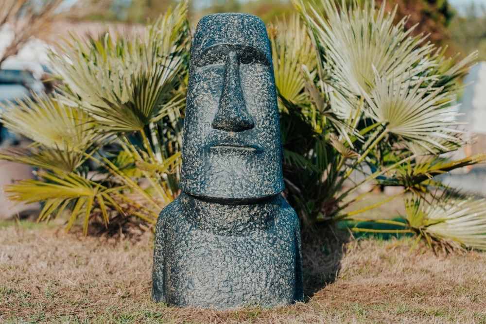Statue de Jardin île Pâques Moaï Visage Pierre Noir 100cm Grossiste
