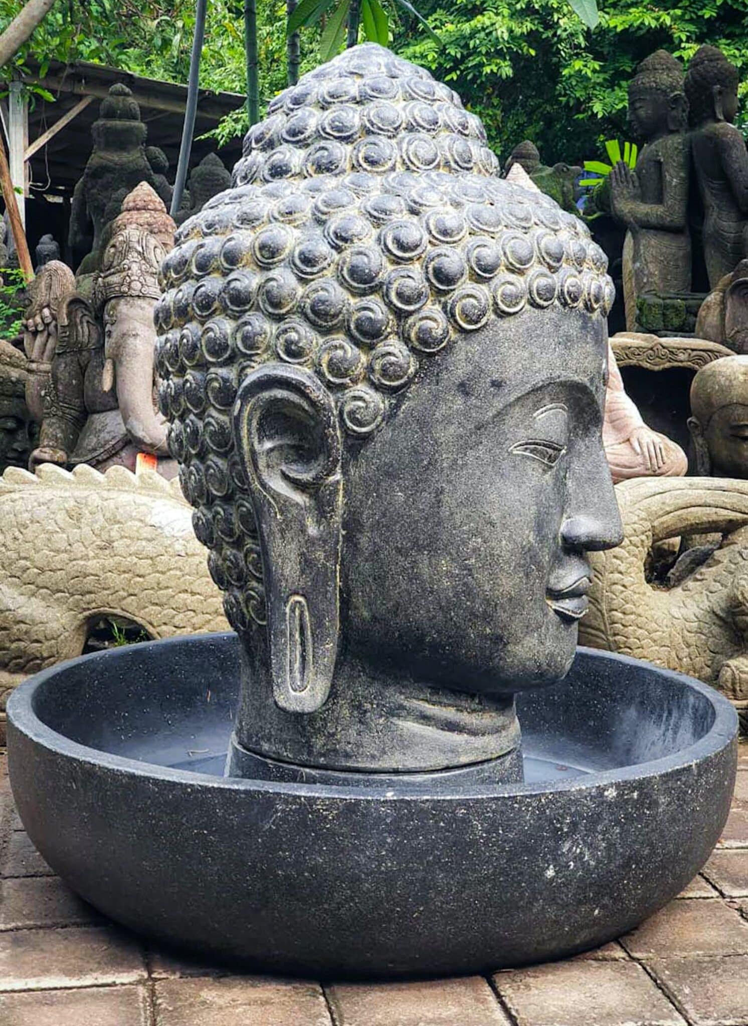 Fontaine de Jardin Tête de Bouddha 100cm Bassin Rond - Exotic Design