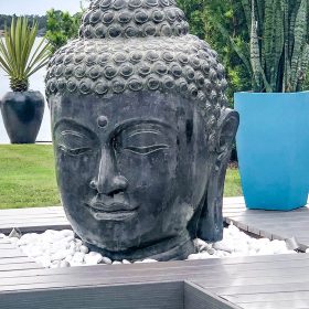 Brunnenstatue Gesicht des Buddha schwarz antik 125cm XXL