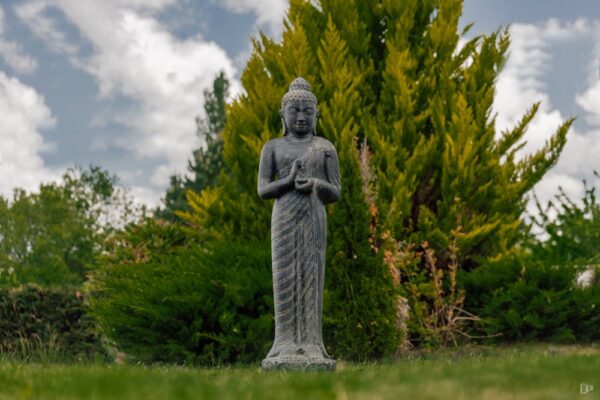 Buddha-Statue stehend außen Garten in Chakra-Position schwarz antik 158cm Großhandel handgefertigte Gartenstatue