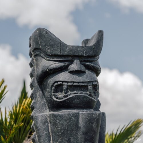 Statue Tiki pierre Extérieur Jardin Polynésie Océanie Noir 100cm grossiste statue de jardin