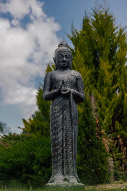 statue bouddha debout jardin en position chakra pierre noir 158cm grossiste statue de jardin