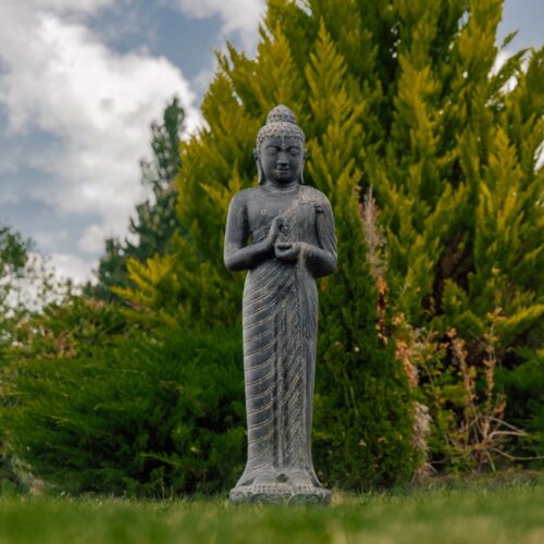 Statue Bouddha Debout Extérieur Jardin en Position Chakra Noir 158cm