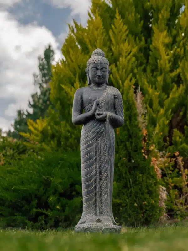 statue bouddha debout extérieur jardin en position chakra noir antique 158cm grossiste statue de jardin