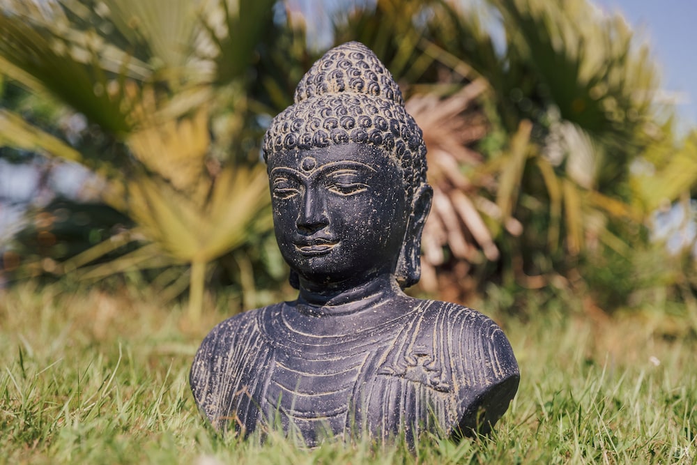 statue bouddha extérieur buste visage tête noir bouddhiste 40cm grossiste statue de jardin