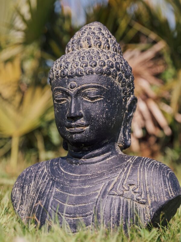 statue bouddha zen extérieur buste visage tête noir bouddhiste 40cm grossiste statue de jardin