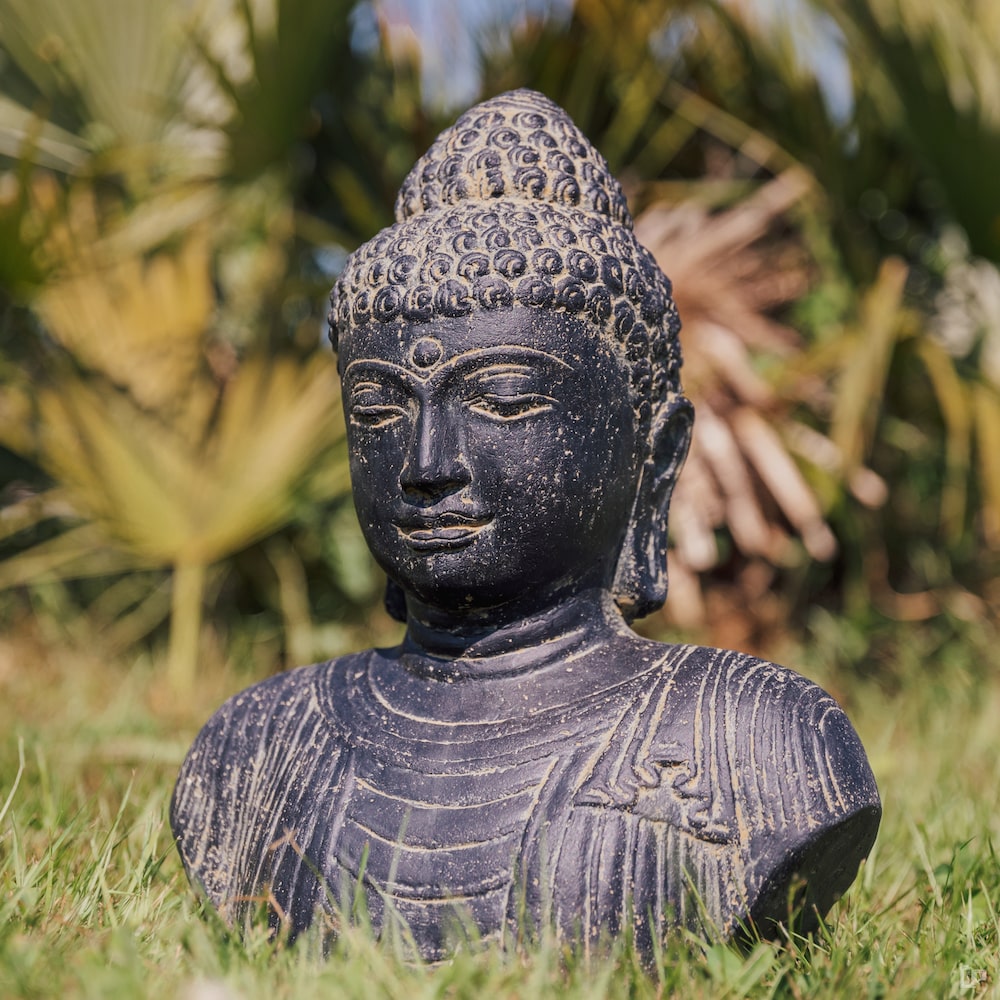 statue bouddha zen extérieur buste visage tête noir bouddhiste 40cm grossiste statue de jardin