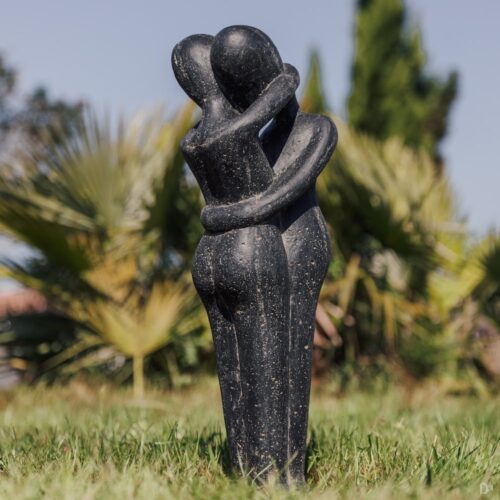 Statue Couple Amoureux Enlacé Amour Extérieur Jardin Noir Antique 60cm