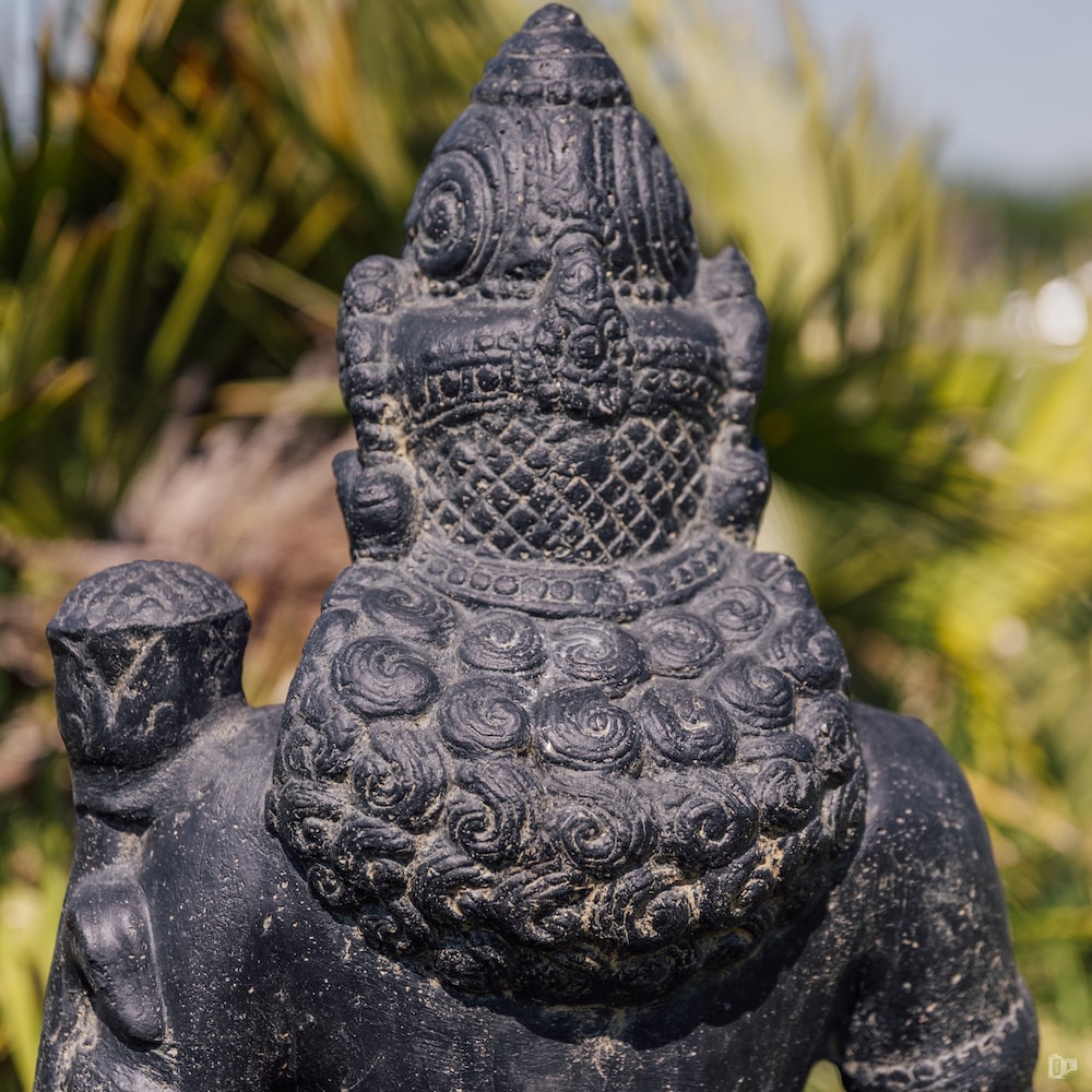Statue de Jardin Ganesh Assis Extérieur Noir Antique 50cm Grossiste
