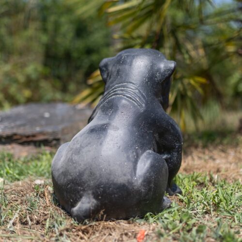 statue extérieur bouledogue francais en pierre noir 41cm 4