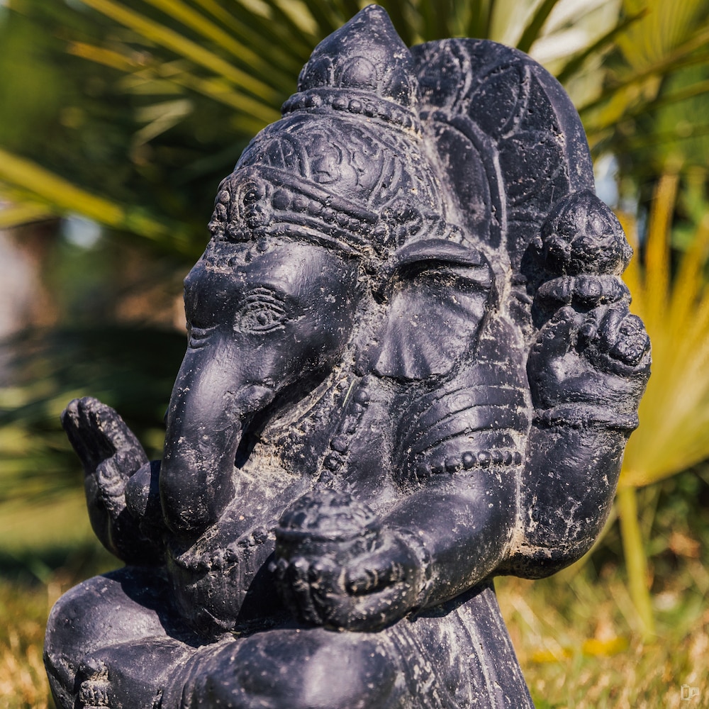 Statue de Jardin Ganesh Assis Extérieur Noir Antique 50cm Grossiste