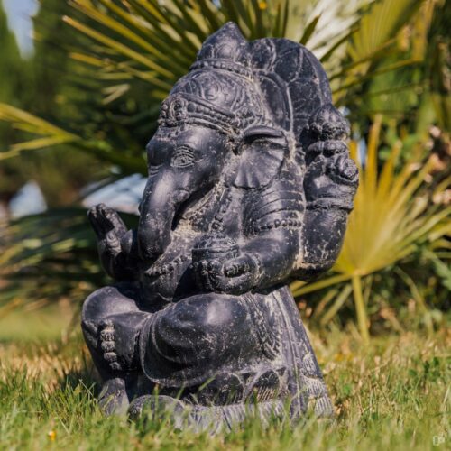 statue de jardin indien ganesh assis extérieur noir Antique 50cm grossiste statue de jardin