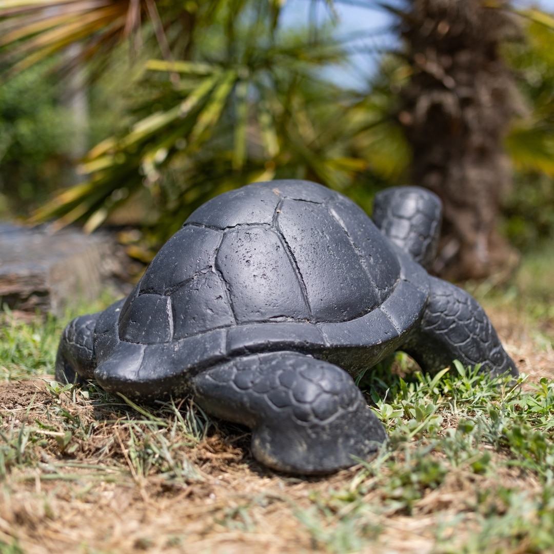 décoration de jardin tortue de terre 60cm pierre noir 3 2