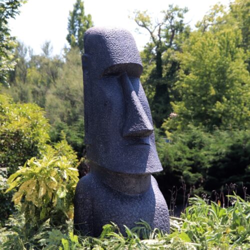 statue moai ile de paque en pierre noir reconstituée 150cm grande xl pour jardin