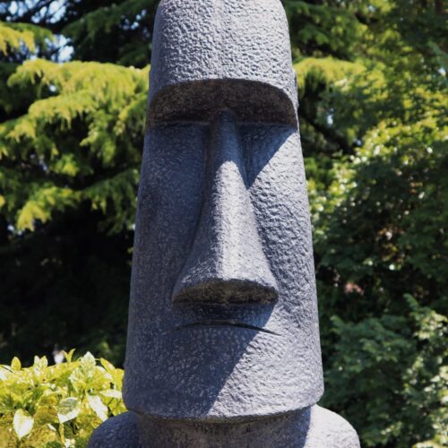 statue moai ile de paque en pierre noir 150cm grande xl pour jardin