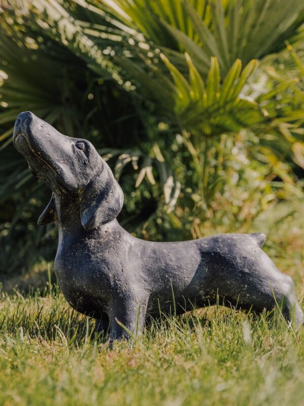 statue teckel chien dachshund extérieur jardin terrace pierre noir 40cm grossiste statue de jardin