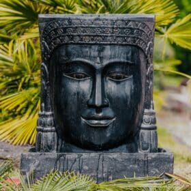 Springbrunnen Kopf Gesicht von Khmer Buddha mit schwarzem Becken 100cm