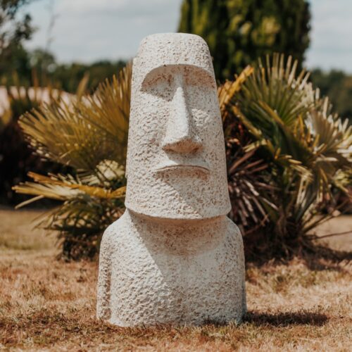 statue de jardin extérieur île de pâques moaï visage blanc pierre 100cm grossiste statue de jardin