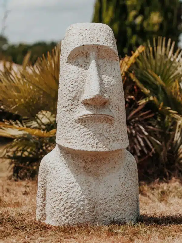 statue de jardin extérieur île de pâques moaï visage blanc pierre 100cm grossiste statue de jardin