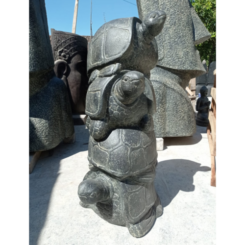 statue jardin 4 tortues empillées décoration en pierre noir 100cm 4