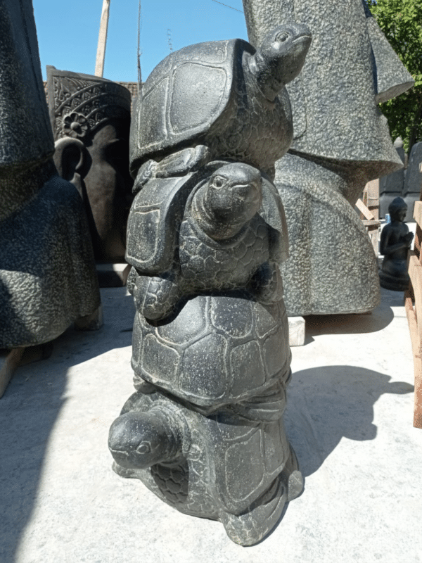 statue jardin 4 tortues empillées décoration en pierre noir 100cm 4