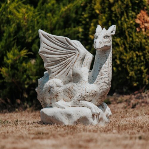 Statue de Jardin Extérieur Dragon Blanc Crème 70cm