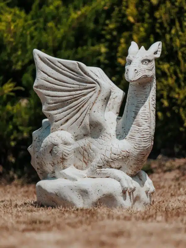 Statue de Jardin Extérieur Dragon Blanc Crème 70cm