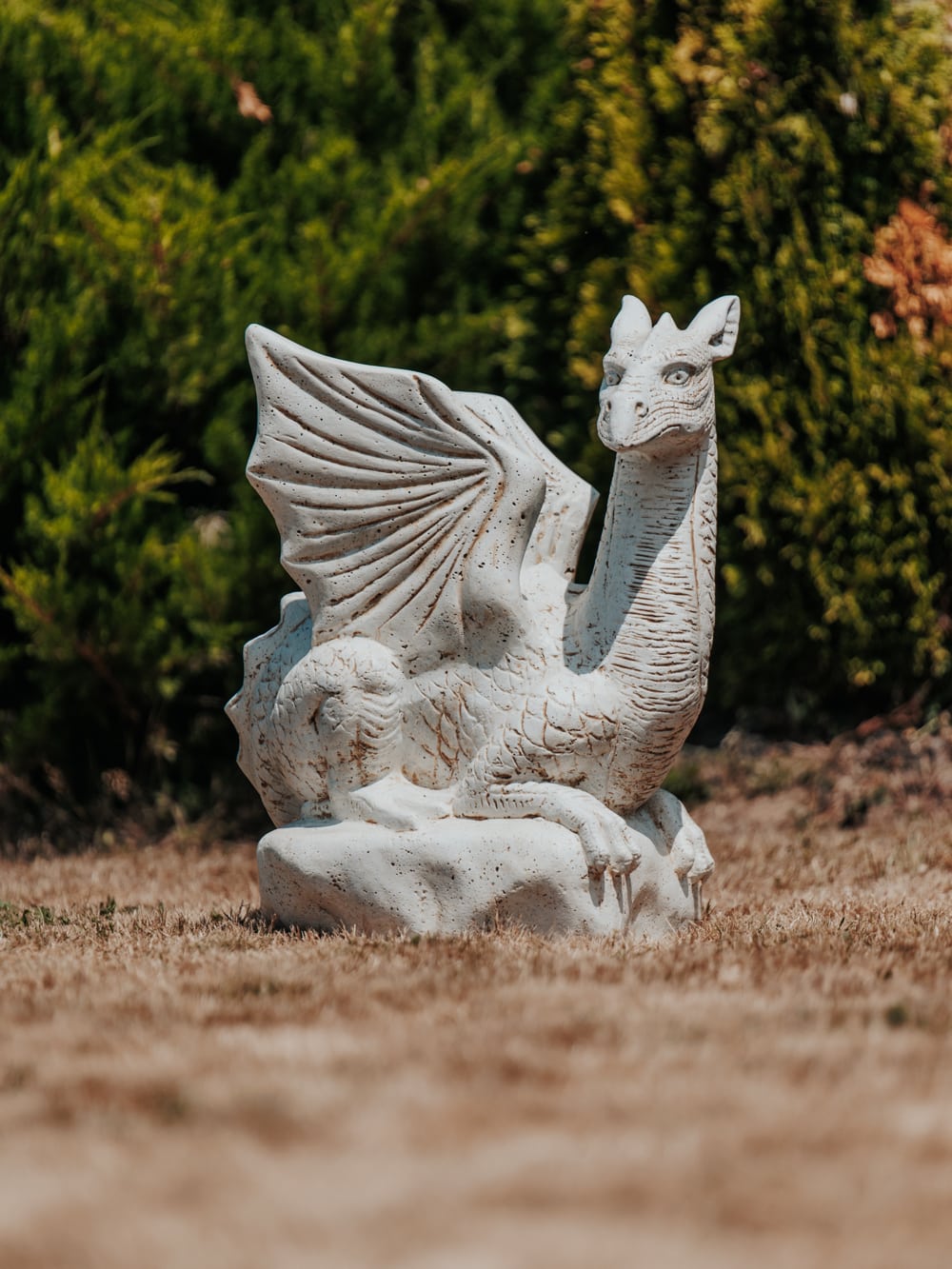 Statue de Jardin Extérieur Dragon Mythique Légende Blanc Antique 70cm