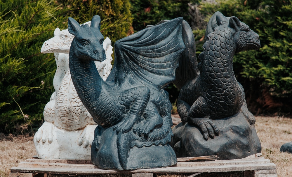 Statue de Jardin Extérieur Dragon Blanc Noir 70cm