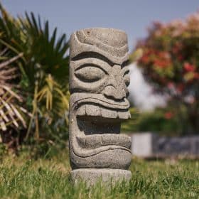 Statua Tiki, totem polinesiano in pietra vulcanica per giardino esterno - 50 cm Arue