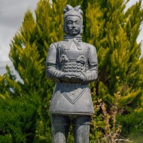 statue extérieur guerrier chinois xian debout noir antique 150cm grossiste statue de jardin