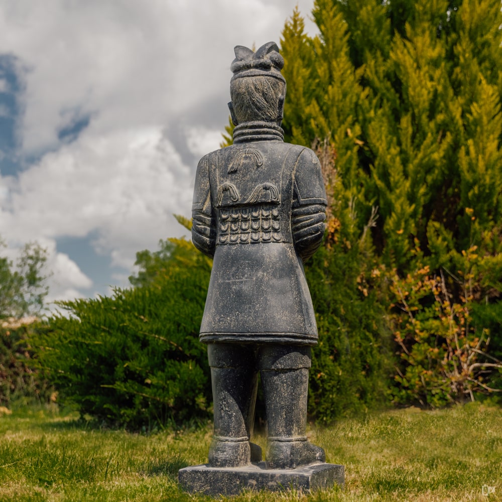 statue de jardin guerrier chinois xian debout extérieur noir antique 150cm jardin japonais