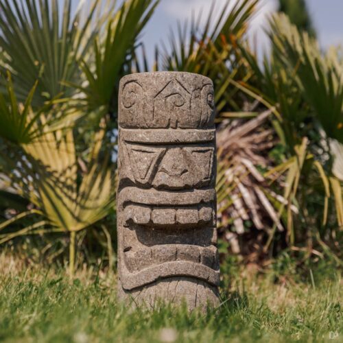 statue tiki pierre jardin totem extérieur polynésie océanie en pierre naturelle 50cm maiao grossiste statue de jardin