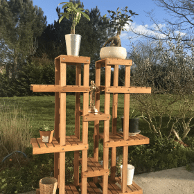 Etagère à Fleurs Porte Plantes avec 4 Etages en Bois Massif de Teck pour Balcon Terrasse Salon 120cm