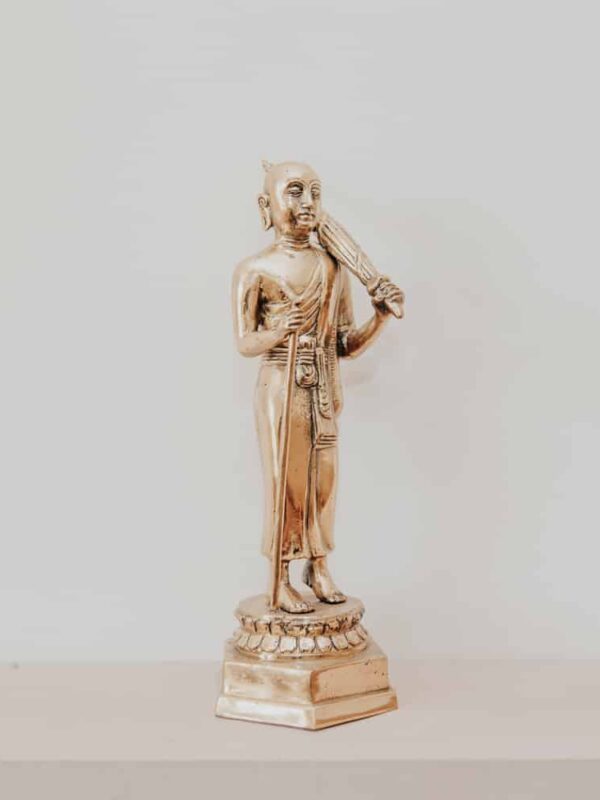 statuette statue moine debout finition or doré antique en laiton bronze 28cm grossiste statue en bronze