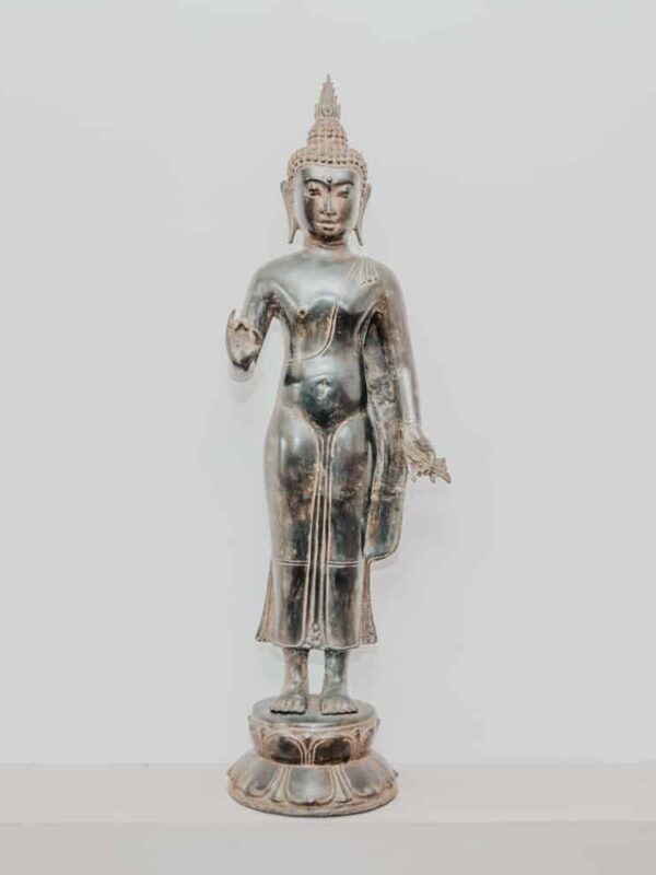 statuette statue bouddha debout finition marron foncé antique en bronze 58cm grossiste statue en bronze