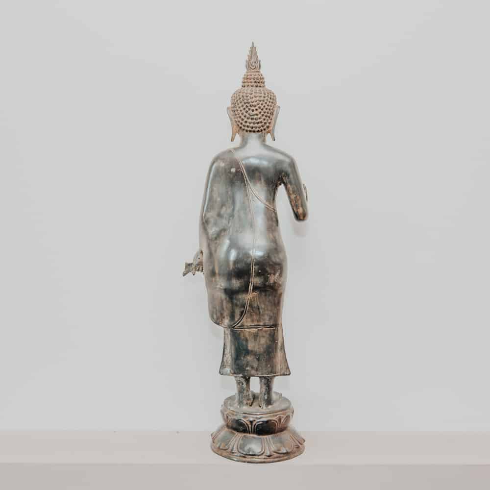 statuette statue bouddha debout finition marron foncé antique en bronze 58cm grossiste statue en bronze décoration