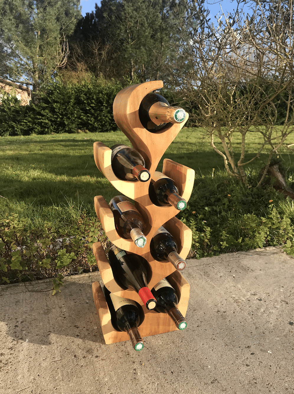 Rack Étagère Décoration Bouteilles de Vin en Bois Massif Suar 70cm
