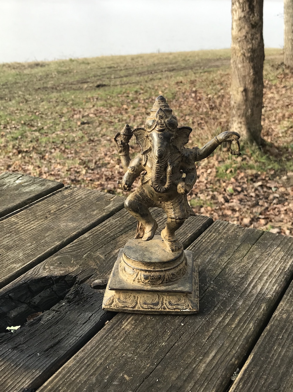 statuette statue dieu indien elephant ganesh debout dansant antique en laiton finition bronze 19cm