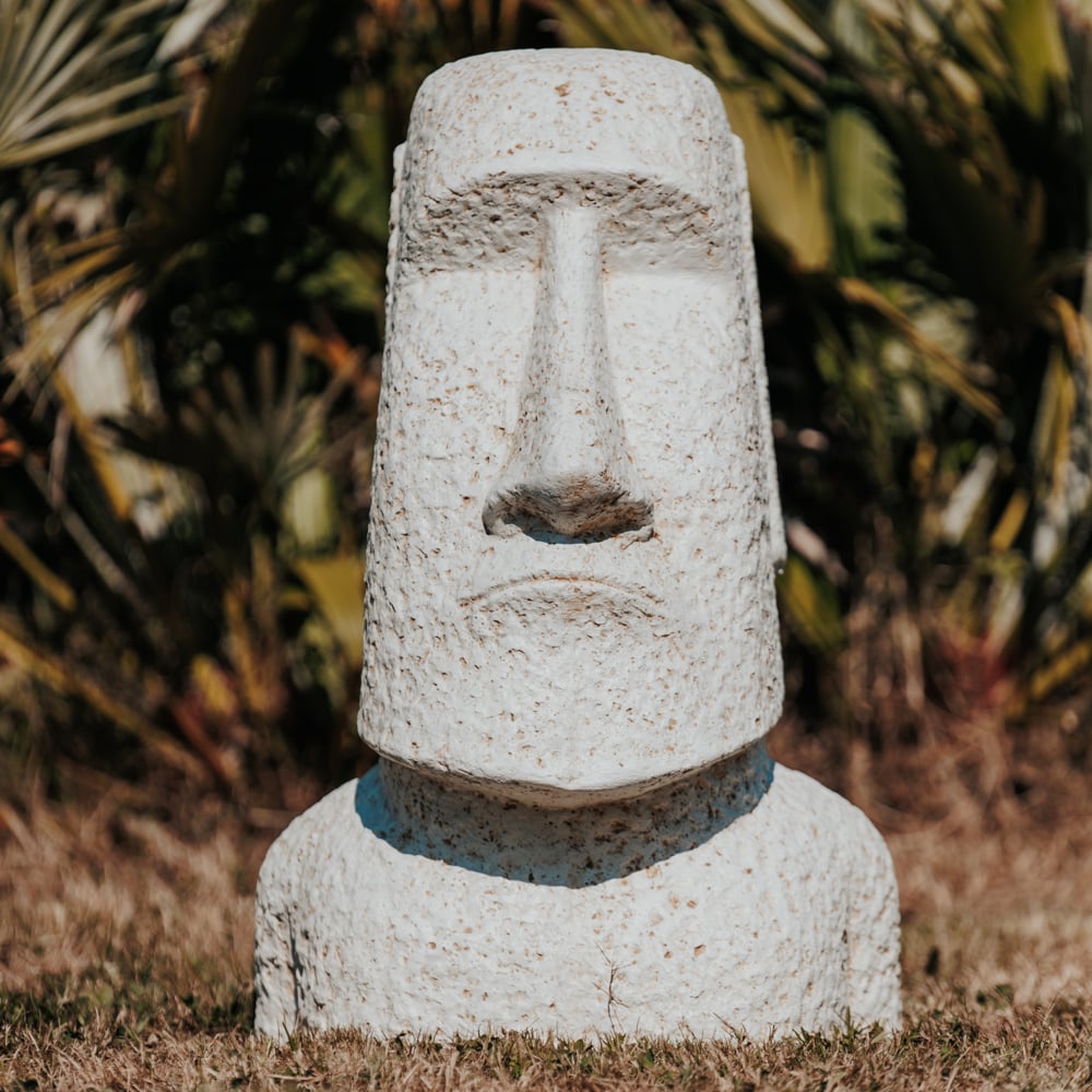 statue de jardin moai extérieur île de pâques visage 65cm pierre blanc grossiste statue de jardin