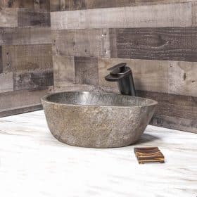 vasque salle de bain en pierre de rivière naturelle ronde ou ovale