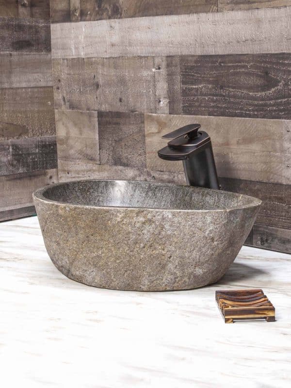 vasque salle de bain en pierre de rivière naturelle ronde ou ovale