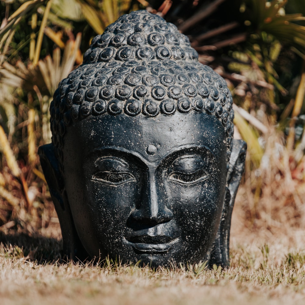 statue de jardin tête de bouddha noir antique 35cm visage bouddha grossiste statue de jardin