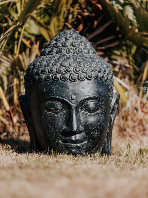 statue de jardin tête de bouddha noir antique 35cm visage bouddha grossiste statue de jardin bordeaux