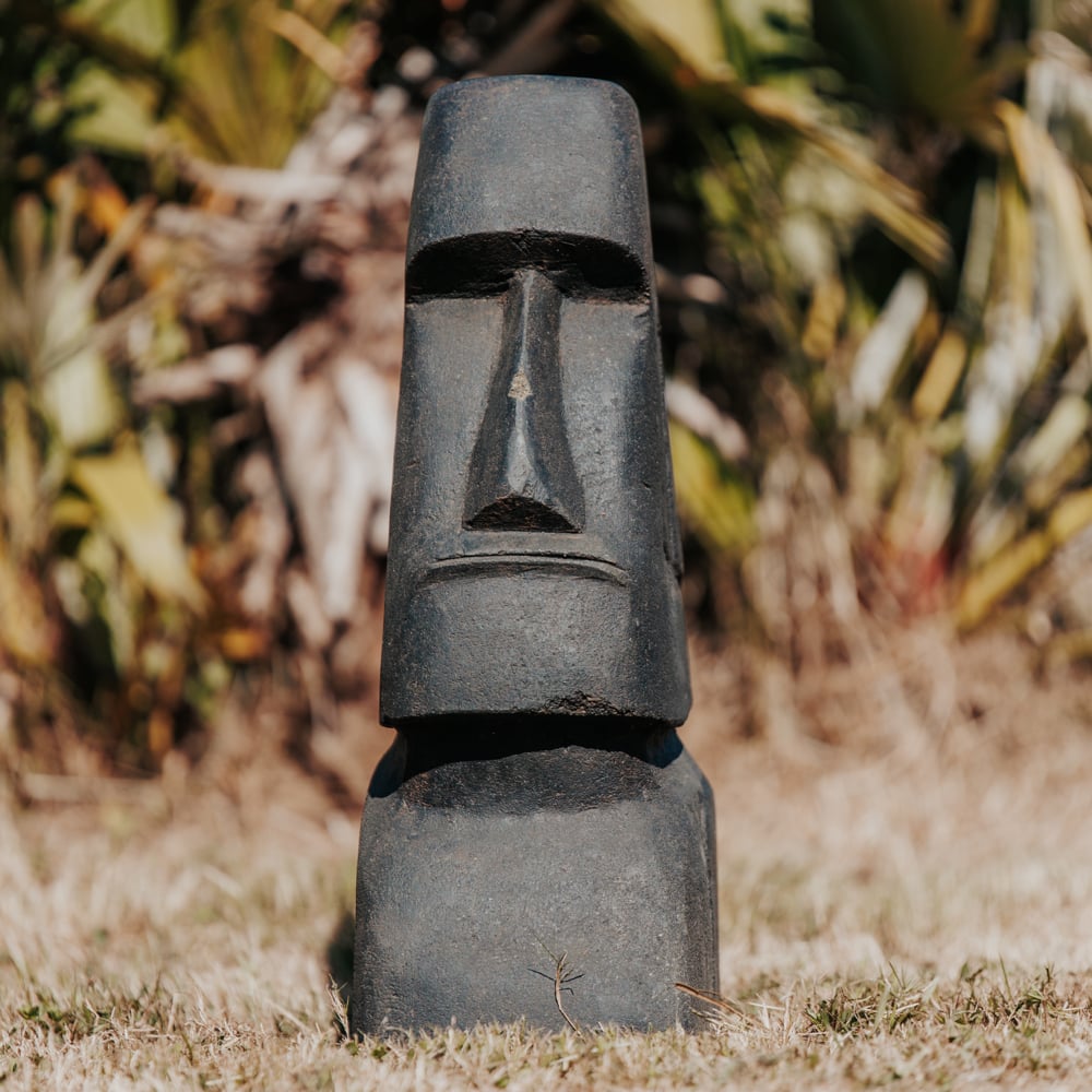 Statue Ile de Pâques Moai Extérieur Pierre Naturelle Noir 50cm