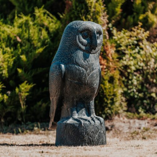 statue de jardin extérieur hibou chouette pierre noir 100cm