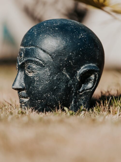 Statue de Jardin Tête de Bouddha Noir Antique 35cm Visage Buddha