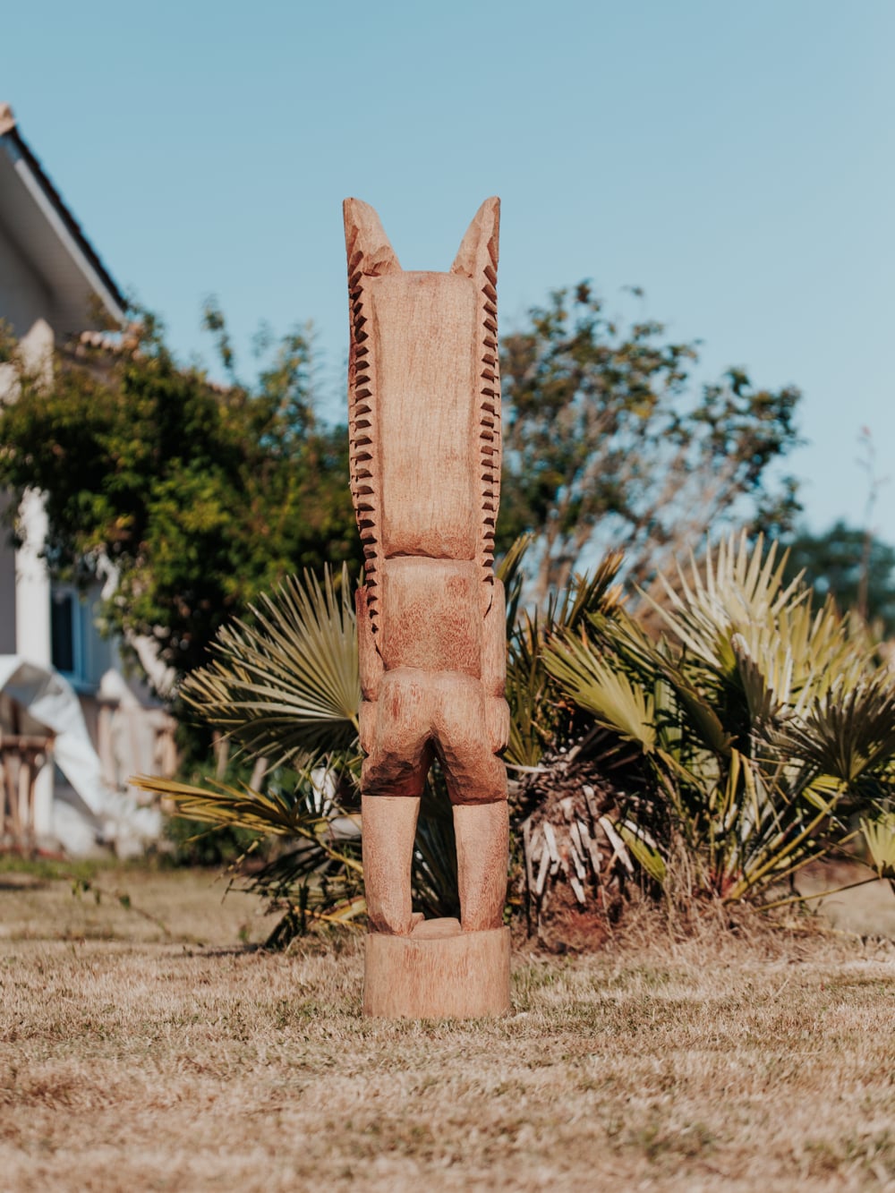 statue tiki totem extérieur intérieur polynésie bois cocotier 150cm bajo grossiste statue de jardin