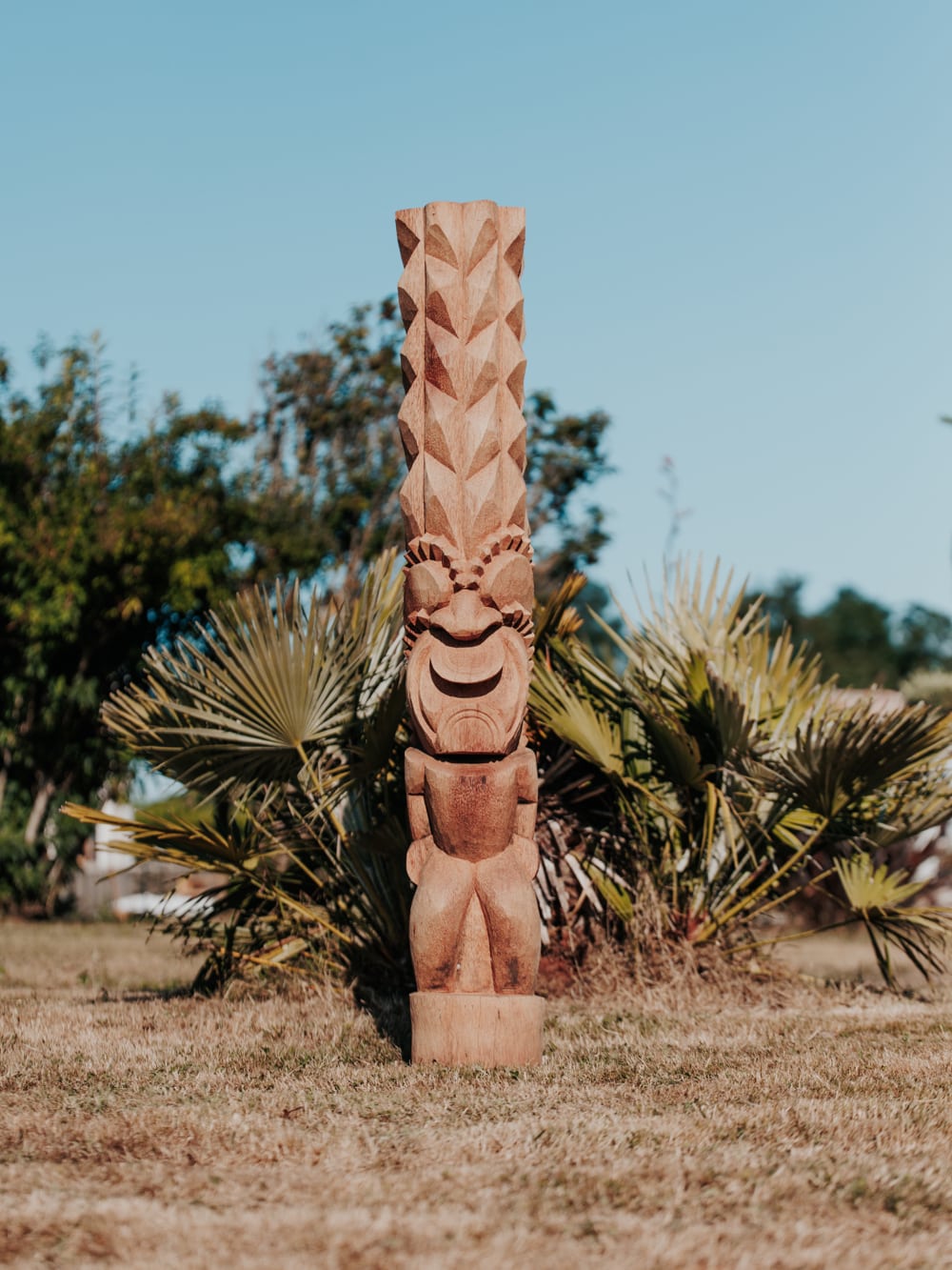 statue tiki totem extérieur intérieur polynésie bois cocotier 150cm dili grossiste statue de jardin bordeaux