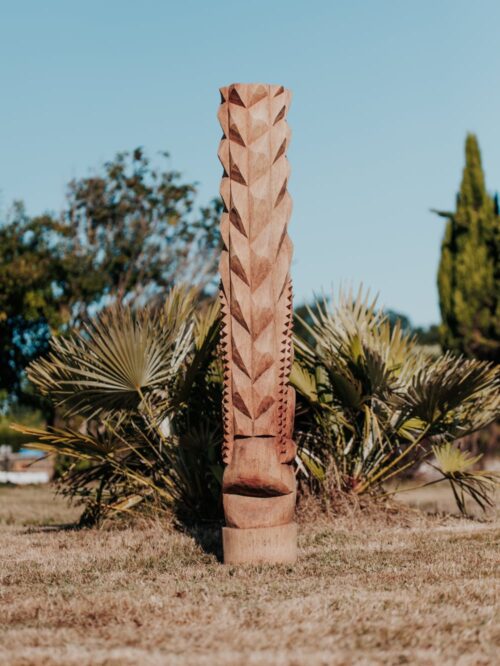 Totem Tiki XXL 100cm en bois. Décoration maori extérieur artisanale. - 3347